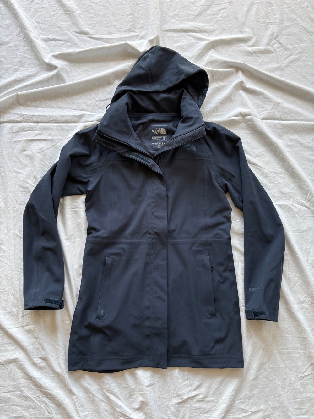 The North Face Apex Flex Gore-Tex Women's XS Hooded Trench Rain Coat Navy Blue
